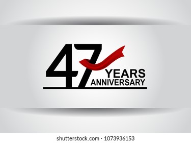 47 years anniversary black color simple design with red ribbon isolated on white background for celebration