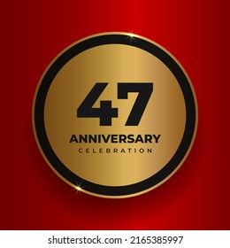 47 years anniversary celebration background. Celebrating 47th anniversary event party poster template. Vector golden circle with numbers and text on red square background. Vector illustration