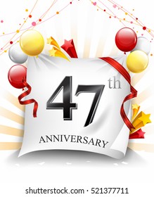 47 Years Anniversary Celebration Design on cloth, with star and balloons, Colorful Vector template elements for your birthday party.