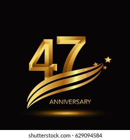 47 Years Anniversary Celebration Design. - gold swoosh and star on black background