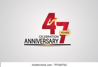 47 years anniversary celebration design with elegance red color and golden ribbon isolated on white background for celebration event