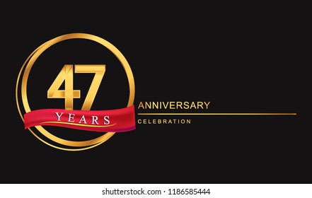47 years anniversary celebration with golden color and ring, red ribbon for anniversary celebration