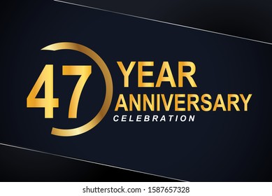 47 years anniversary celebration. Anniversary logo with ring and elegance golden color isolated on black background, vector design for celebration, invitation card, and greeting card