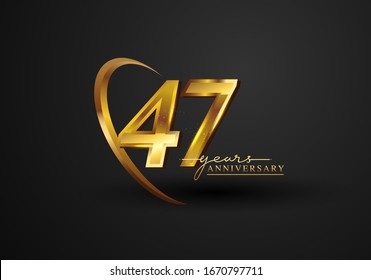 47 Years Anniversary Celebration. Anniversary logo with ring and elegance golden color isolated on black background, vector design for celebration, invitation card, and greeting card