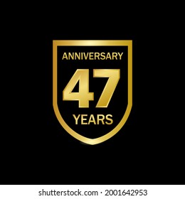 47 years anniversary celebration. Anniversary logo elegance golden color isolated on black background, vector design for celebration, invitation card, and greeting card