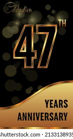 47 years anniversary celebration. Anniversary logo with ring and elegance golden color isolated on black background, vector design for celebration, invitation card, greeting card, and banner