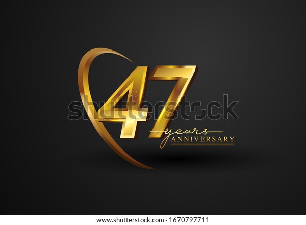 47\
Years Anniversary Celebration. Anniversary logo with ring and\
elegance golden color isolated on black background, vector design\
for celebration, invitation card, and greeting\
card