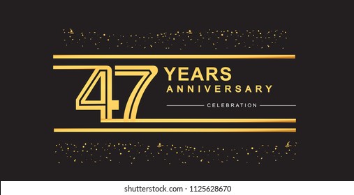 47 years anniversary celebration logotype with golden multiple line and confetti golden color isolated on black background, vector design for greeting card and invitation card
