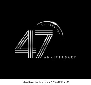 47 years anniversary celebration logotype with line number style silver color isolated on black color. vector anniversary for celebration, invitation card, and greeting card