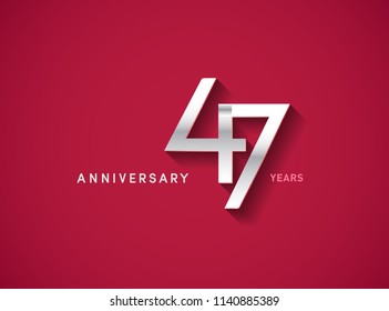 47 years anniversary celebration logotype with silver color isolated on Red background