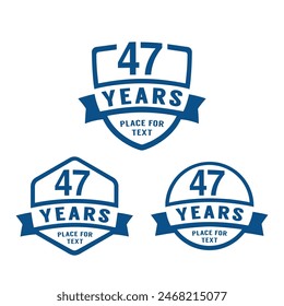 47 years anniversary celebration logotype. 47th anniversary logo collection. Set of anniversary design template. Vector illustration.