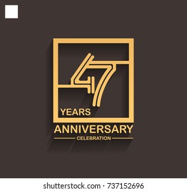 47 years anniversary celebration logotype style linked line in the square with golden color. vector illustration isolated on dark background