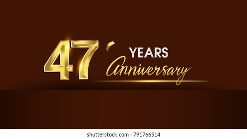 47 years anniversary celebration logotype. anniversary logo with golden color and gold confetti isolated on dark background, vector design for celebration, invitation card, and greeting card