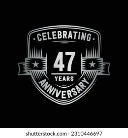47 years anniversary celebration shield design template. 47th anniversary logo. Vector and illustration.