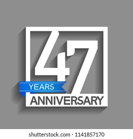 47 years anniversary celebration square style blue ribbon isolated on gray background