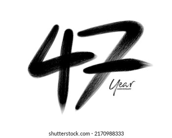 47 Years Anniversary Celebration Vector Template, 47 Years  logo design, 47th birthday, Black Lettering Numbers brush drawing hand drawn sketch, number logo design vector illustration