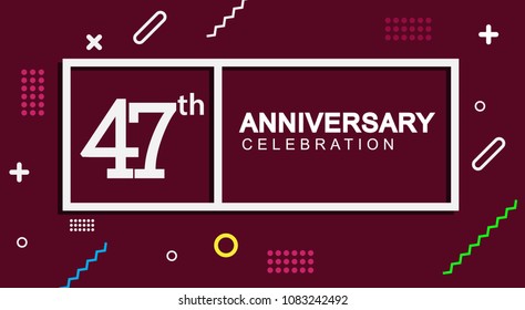 47 years anniversary celebration white square style isolated on dark purple with colorful memphis pattern background, design for anniversary celebration.
