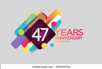 47 years anniversary colorful design with circle and square composition isolated on white background for celebration