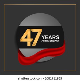 47 years anniversary design with black circle and red ribbon for celebration event