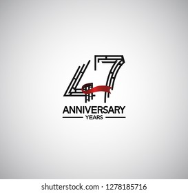 47 years anniversary flat design with labyrinth style number and red ribbon