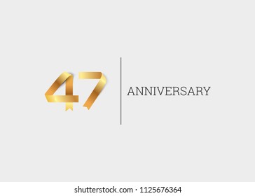 47 Years Anniversary Golden ribbon form number font. isolated on white background.  