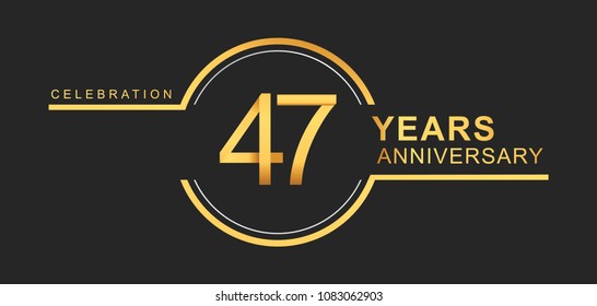 47 years anniversary golden and silver color with circle ring isolated on black background for anniversary celebration event