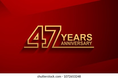 47 years anniversary line style design golden color with elegance red background for celebration