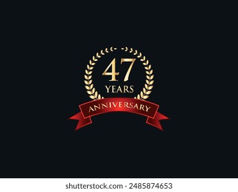 47 Years Anniversary Logo. Celebrating Success. Symbol of Eternal Achievement. Proud Heritage. Logo with Laurel Wreath and Ribbon. Years of Glorious Memories. Jubilee of Joy. Golden Celebratory Crest.