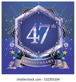 47 years anniversary logo celebration with ring and ribbon. Symbol and template for greeting card