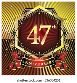47 years anniversary logo celebration with ring and ribbon. Symbol and template for greeting card