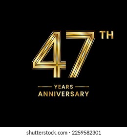 47 years anniversary logo design with golden numbers and text for anniversary celebration event, invitation, wedding, marriage, greeting card, banner, poster, flyer, brochure. Logo Vector Template