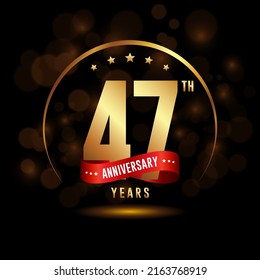 47 years anniversary logo with golden ring and ribbon for booklet, leaflet, magazine, brochure poster, banner, web, invitation or greeting card. Vector illustrations.