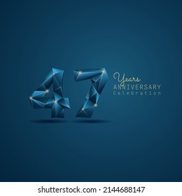 47 years anniversary logotype with blue low poly style. Vector Template Design Illustration.