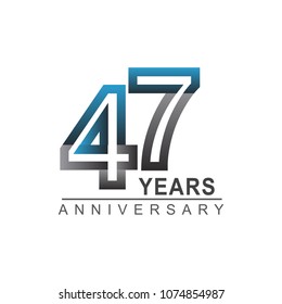 47 years anniversary logotype bold line number with grey and blue color for celebration event isolated on blue background