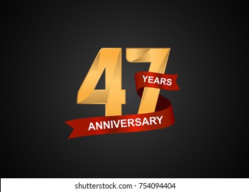 47 years anniversary logotype with elegance gold color and warp red ribbon