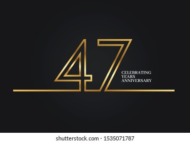 47 Years Anniversary logotype with golden colored font numbers made of one connected line, isolated on black background for company celebration event, birthday