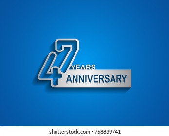 47 years anniversary logotype with outline number silver color on blue background