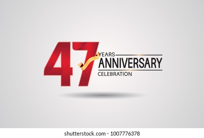 47 years anniversary logotype with red color and golden ribbon isolated on white background for celebration event