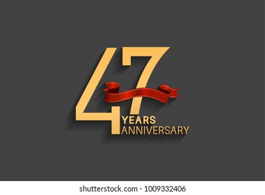 47 years anniversary logotype with red ribbon and golden color for celebration event