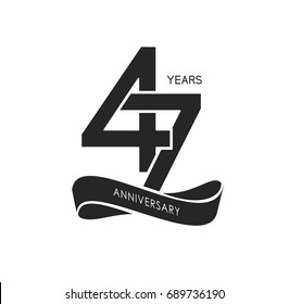 47 years anniversary pictogram vector icon, 47 years birthday logo label, black and white stamp isolated