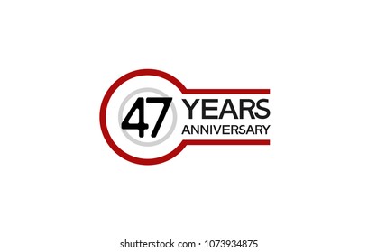 47 years anniversary red and gray color with circle isolated on red background for celebration event isolated on white background