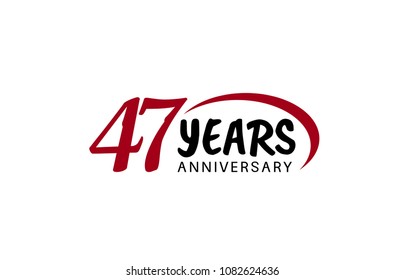 47 years anniversary red swoosh and black color design for company celebration isolated on white background 