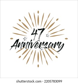 47 years anniversary retro vector emblem isolated template. Vintage logo 47th years with ribbon and fireworks on white background
