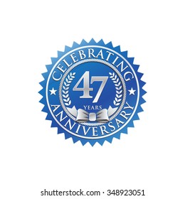 47 years anniversary silver blue badge logo