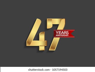 47 years anniversary simple design with golden color and red ribbon isolated on black background for celebration event