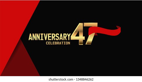 47 years Anniversary simple design with golden font and red ribbon, black and red background. red ribbon on the second font. elegant and simple design