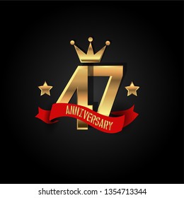 47 years Anniversary simple design with golden font, star and crown and red ribbon. Red ribbon and golden text on top golden number. My all design can see in my portofolio