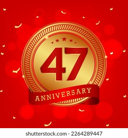 47 years anniversary. Anniversary template design concept with gold and red colors , design for event, invitation card, greeting card, banner, poster, flyer, book cover and print. Vector Eps10