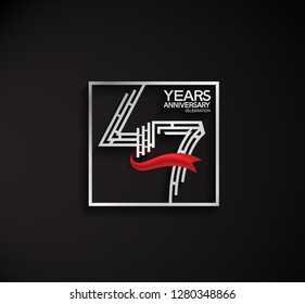 47 years anniversary template with square silver color and red ribbon