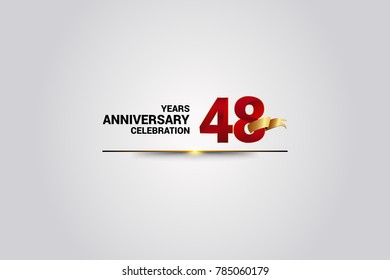 47 Years anniversary using red elegant number isolated on white background, with golden ribbon ca be use as celebration event logo